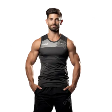 a man wearing a black tank top and shorts
