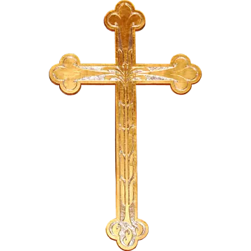 a gold cross on a white background