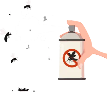 a hand holding a spray bottle with a mosquito on it