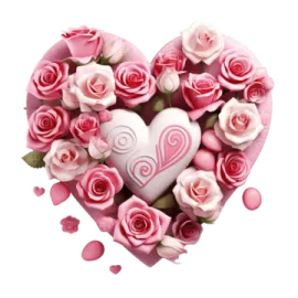 a heart shaped arrangement of pink and white roses