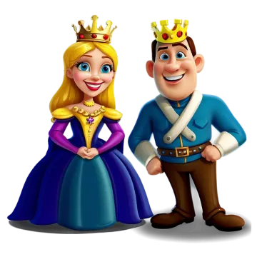 a cartoon illustration of a prince and princess standing next to each other characters
