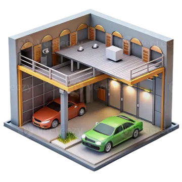 a small house with a car in the garage