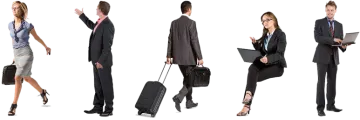 a group of business people walking with their luggages