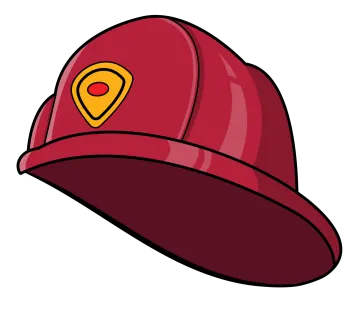 a red hat with a yellow pin on it