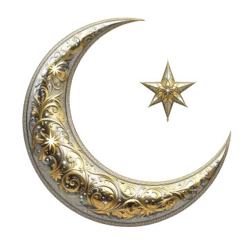 a gold and silver crescent with a star