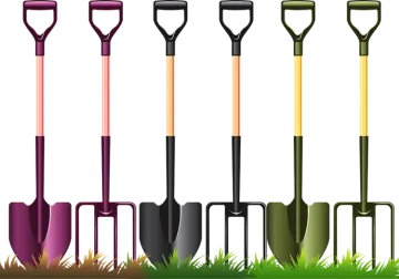 a set of shovels in different colors and sizes