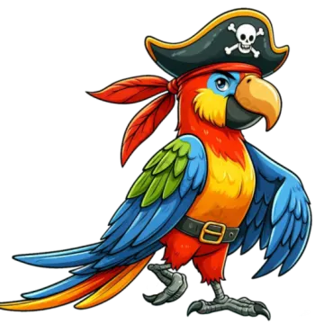 a parrot with a pirate hat on its head