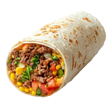 a burritoa filled with ground beef and vegetables