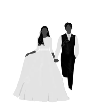 a bride and groom silhouetted on a white background