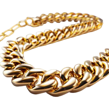 a gold chain bracelet on white background