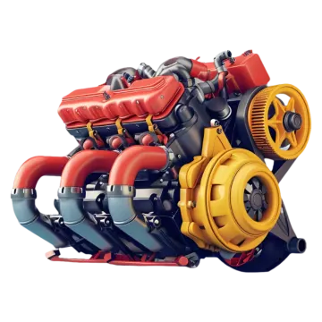 a red and yellow engine on a white background