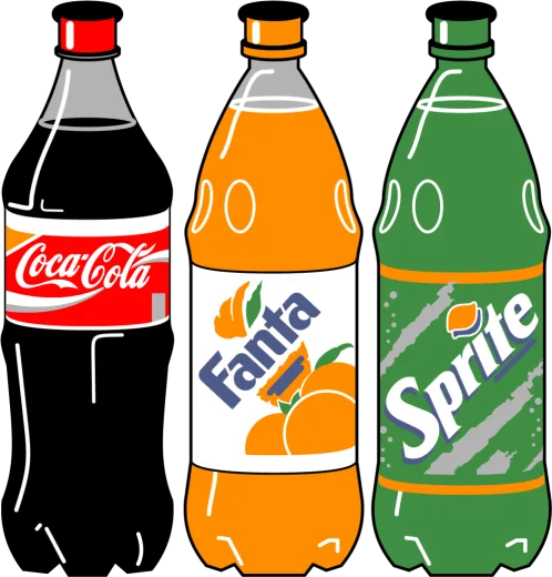 three bottles of soda and a bottle of soda