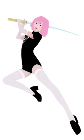 a girl with pink hair holding a sword