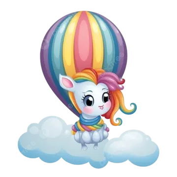 a cute little pony flying in the sky with a balloon