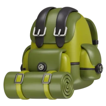 a green backpack with black straps and buckles