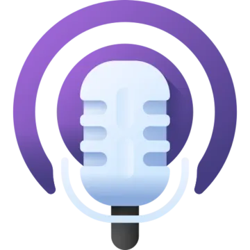 a purple and white headphone with the word podcast on it