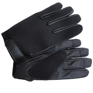 a pair of black gloves on a white background