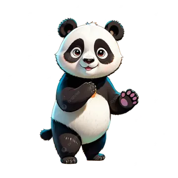 a panda bear is standing up and waving