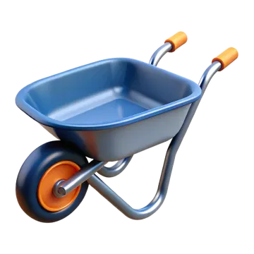 a blue wheelbar with orange wheels on a white background