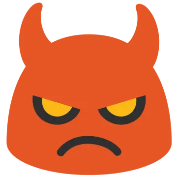 a red devil head with yellow eyes
