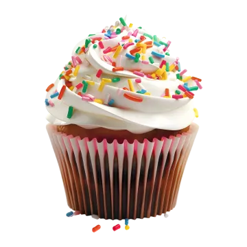 a cupcake with white frosting and sprins on top