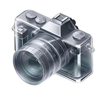 a silver camera on a white background