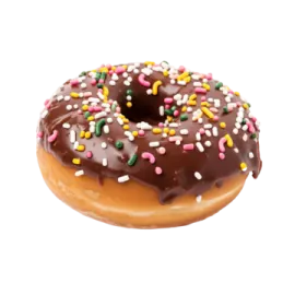 a donut with chocolate frosting and sprinng