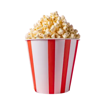 a red and white striped popcorn bucket