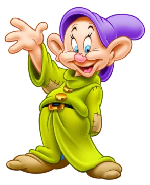 a cartoon character with purple hair and blue eyes