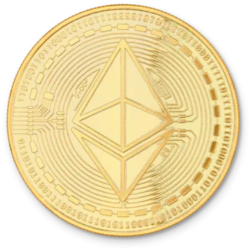 a gold coin with the ether logo