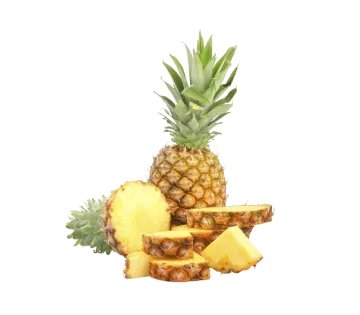 a pile of sliced pineapples on a white background