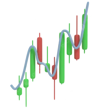 a green and red stock chart on a white background