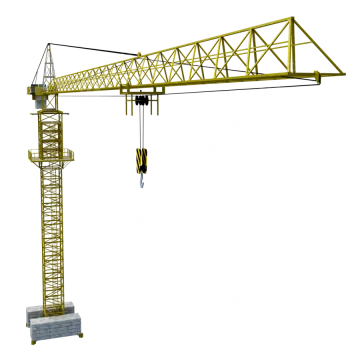 a yellow tower crane on a white background
