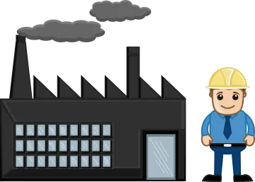 a man standing in front of a factory