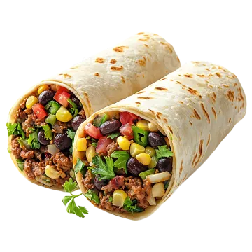 a burritoa filled with meat, beans and vegetables
