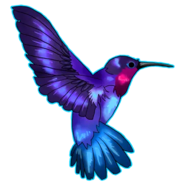 a purple hummingbird flying in the air