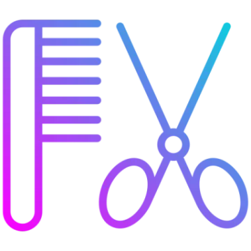 a pair of scissors and combs on a white background