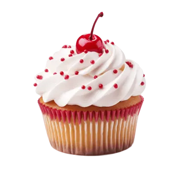 a cupcake with white frosting and a cherry on top