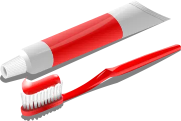 a red toothbrush and a white tooth brush