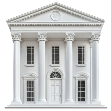 a white building with columns and windows