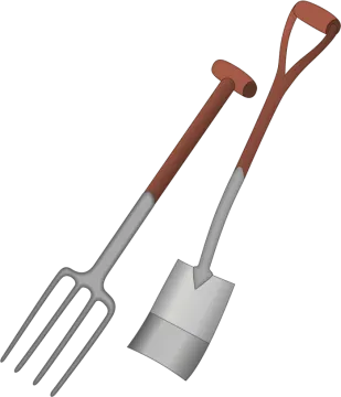 an illustration of a fork and shovel