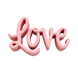 a pink love word on a white background