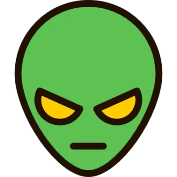 a green alien head with yellow eyes