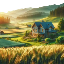 a house in the middle of a wheat field