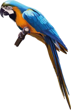 a blue and yellow parrot perched on a branch