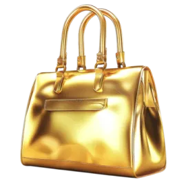 a gold handbag on a white background