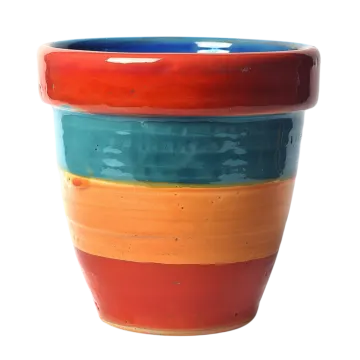 a close up of a colorfully painted pot