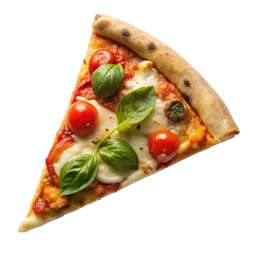 a slice of pizza on a white background
