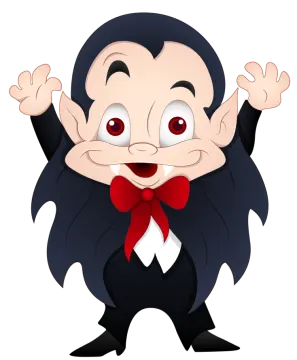 a cartoon dracula with his hands in the air