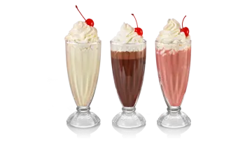 three glasses filled with different types of beverages